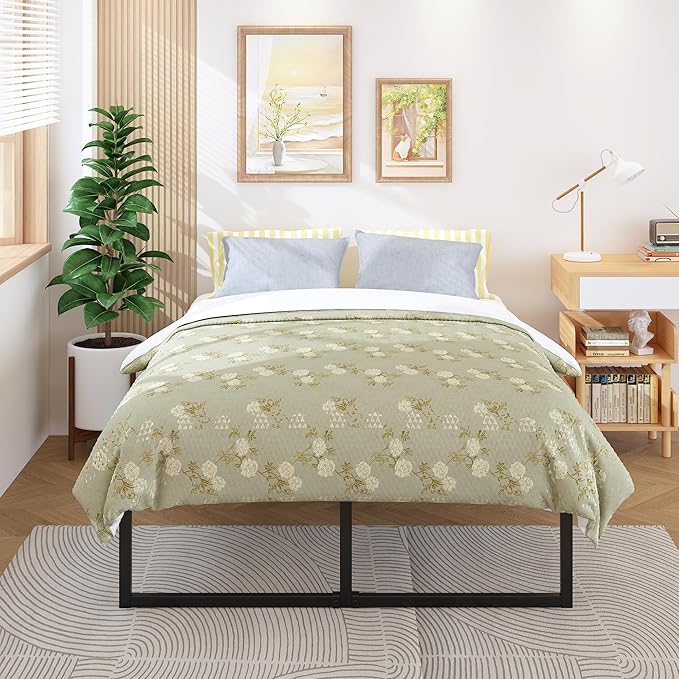 Lutown-Teen 18 Inch King Bed Frame Sturdy Mattress Foundation, Heavy Duty Metal Platform with Steel Slats Support No Box Spring Needed, Noise Free, Easy Assembly, Black