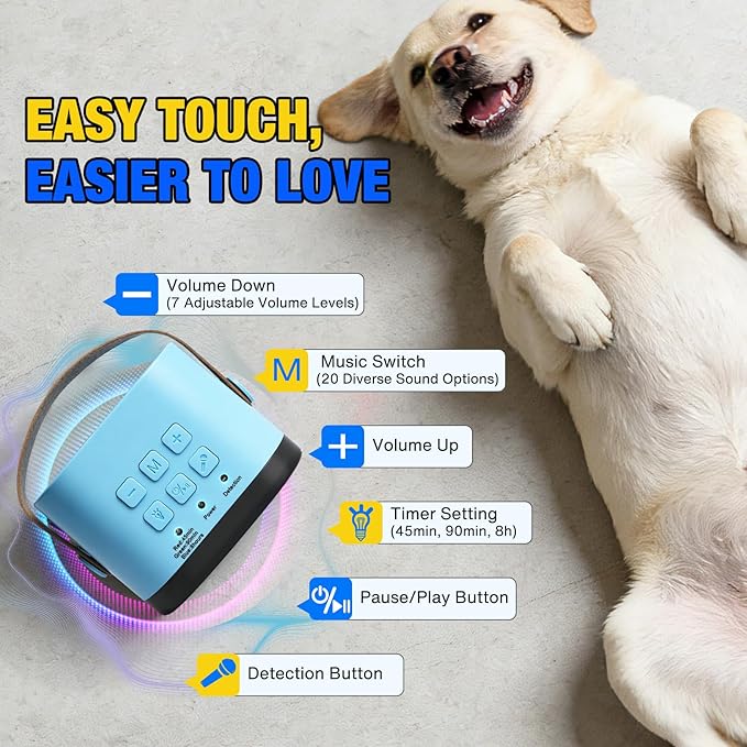 White Noise Sound Machine for Dogs, Calming Pet Anti Barking Device with Bark & Noise Detection, 20 Sounds, 7 Volume Levels, Timer, Helps Sleep & Ease Separation Anxiety, Creates Calm Space Anywhere