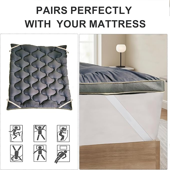 2~3In Extra Thick Mattress Topper Cooling Pillow Top Airflow Design for Hot Sleepers, Soft Comfort & Supportive, Pressure-Relieving Pad for Back & Side Sleepers, Easy Setup & Wash, King 78”*80”