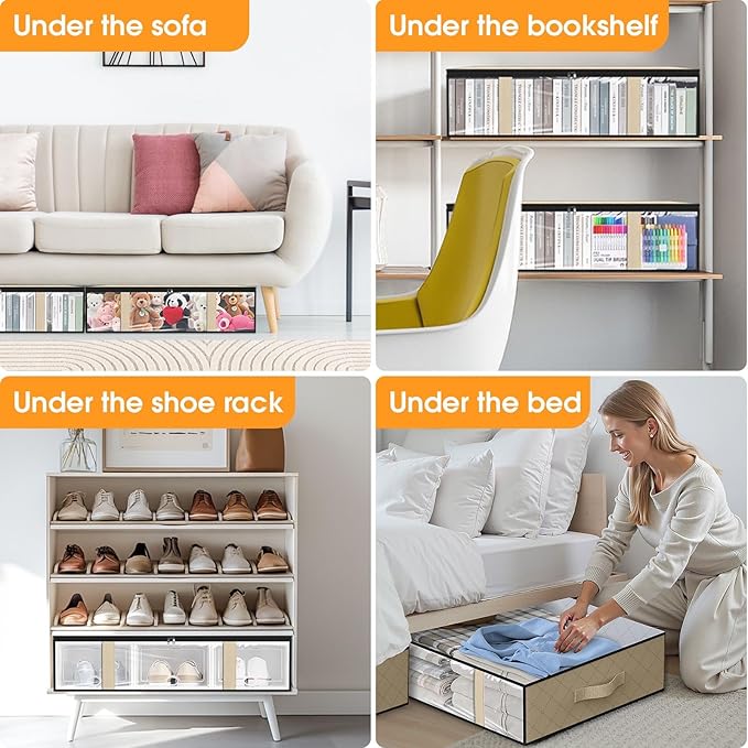 StorageRight Under Bed Storage Bags 10 Pack, 40L Large Clothes & Comforter Storage Containers with Clear Window, Breathable Fabric Organizer for Blankets, Bedding, Seasonal Clothing, White