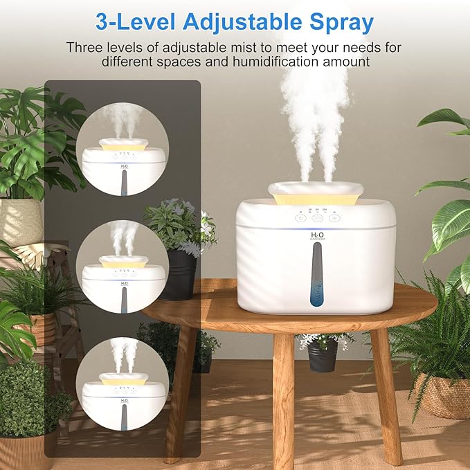 COO Humidifiers for Bedroom, 2L Tank for Large Room, 30 Hour Runtime, 28dB Quiet Cool Mist Humidifier for Home, Baby Nursery, Plants, Indoor, Office, Easy to Fill & Clean,Night Light and Auto Shut-off