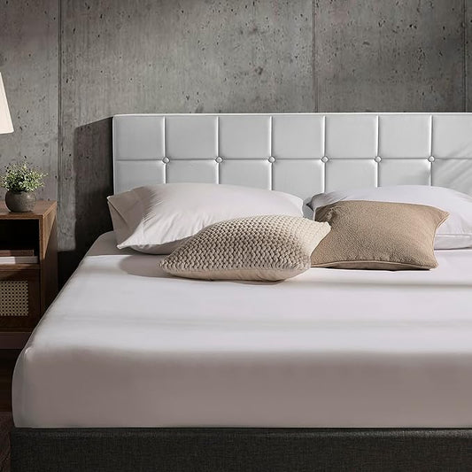 Hearth & Harbor Twin Headboard Only, Button Tufted Headboards, Upholstered Bed Headboard, Wall Mounted, Adjustable Height 34”-42”, Modern Headboard Twin Size, White