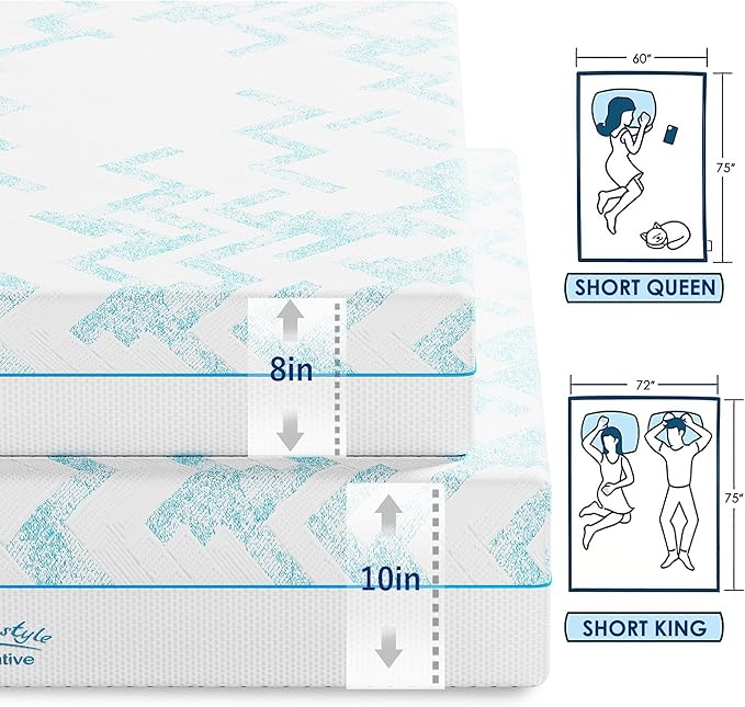 Ornix 10 Inch Short King RV Mattress 72x75, Gel Memory Foam RV Mattress in a Box, Cooling Medium Firm Camper Mattress, Fiberglass Free CertiPUR-US RV King Mattress for Camper & Travel Trailer