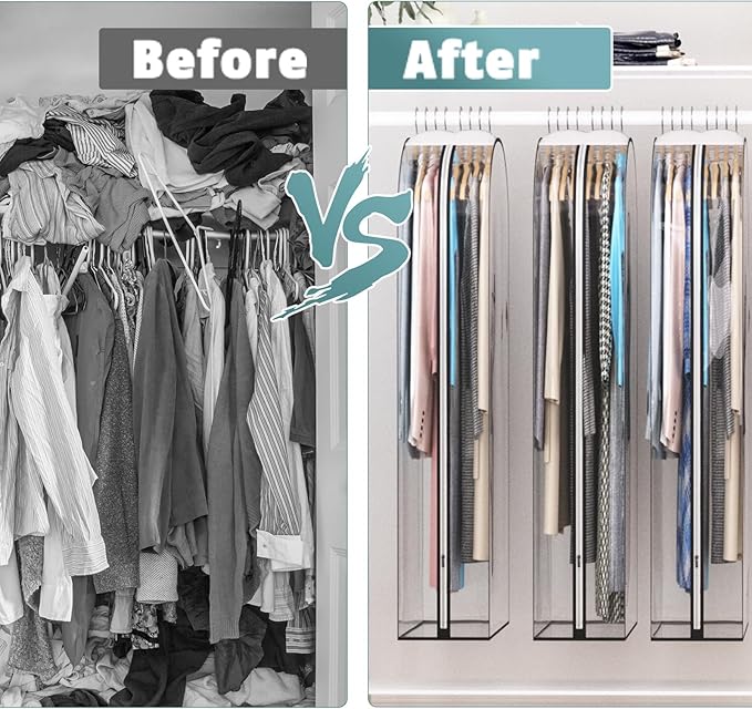 Liuoud Clear Garment Bags for Hanging Clothes10” Gusseted, Suit Bags for Closet Storage, Hanging Plastic Clothes Cover for Coat, Dress, Fur, Shirt, 2 Pack, 40” Long