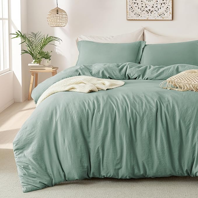 MILDLY Super Soft Duvet Cover - 100% Washed Microfiber Sage Green Comforter Cover Set 3 Pieces with Zipper Closure & Corner Ties (No Comforter)