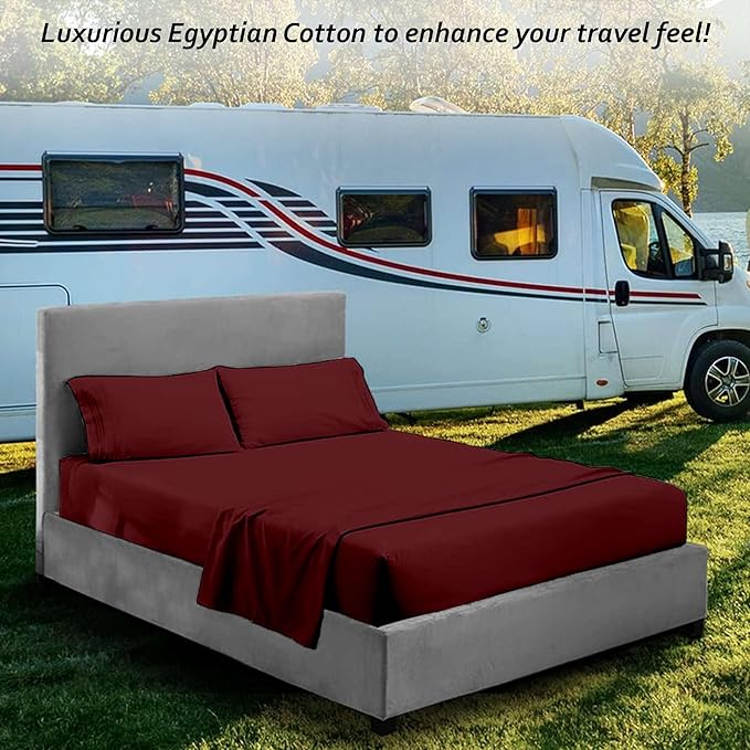 Twin RV Camper Sheet Set (39x75) – 100% Egyptian Cotton, Soft & Cooling, 16” Deep Pocket Fitted Sheet, Luxury Hotel Quality Bedding for RVs, Campers & Motorhomes (Burgundy Solid)