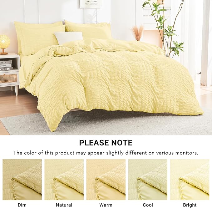 HYMOKEGE Yellow King Size Comforter Set Seersucker 7 Pieces, All Season Luxury Bed in a Bag for Bedroom, Bedding Set with Comforter, Sheets, Pillowcases & Shams