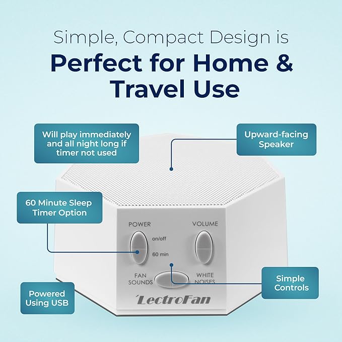 Adaptive Sound Technologies LectroFan Classic - Soothing Sound Machine for Sleep - Built-in Sleep Timer - Compact Design - Non-Looping Sounds - Speech Privacy - White