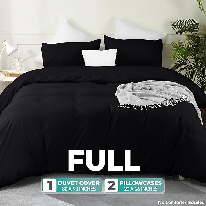 Utopia Bedding Duvet Cover Set with Pillowcases - 3 Pieces Bedding Duvet Cover with Zipper Closure - 1 Duvet Cover with 2 Pillowcases - Soft Brushed Microfiber(Full, Black)