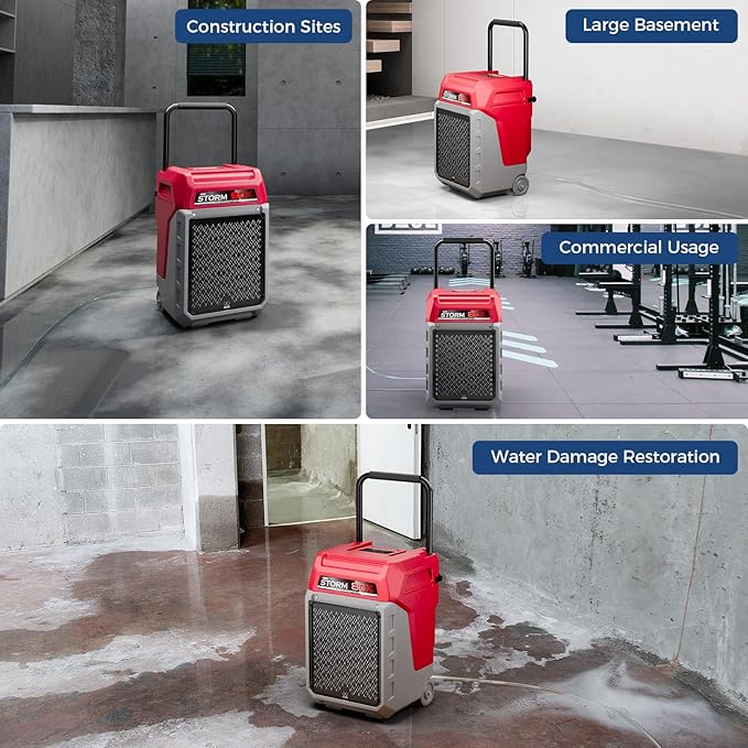 ALORAIR 170 PPD Commercial Dehumidifier with Pump & Drain Hose, LGR Industrial Use, Portable Dehumidifier with Wheels for Water Damage Restore, Carpet Drying, 6-Year Limited Warranty, Storm 80X (Red)