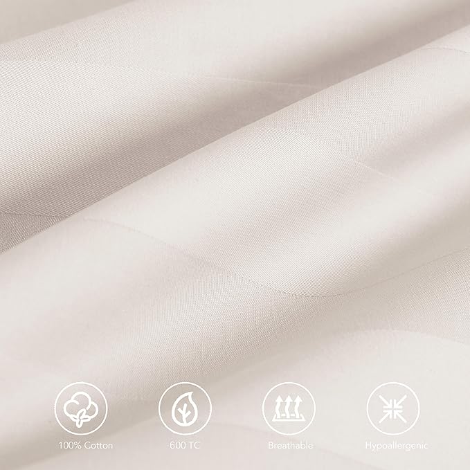 100% Egyptian Cotton Body Pillow Cover Long Pillow Case, 600 Thread Count Bed Pillow Protector with Zipper, Sateen Weave Full Body Pillowcase for Adults 20x54 Inches (1PC, Body, Striped Light Beige)