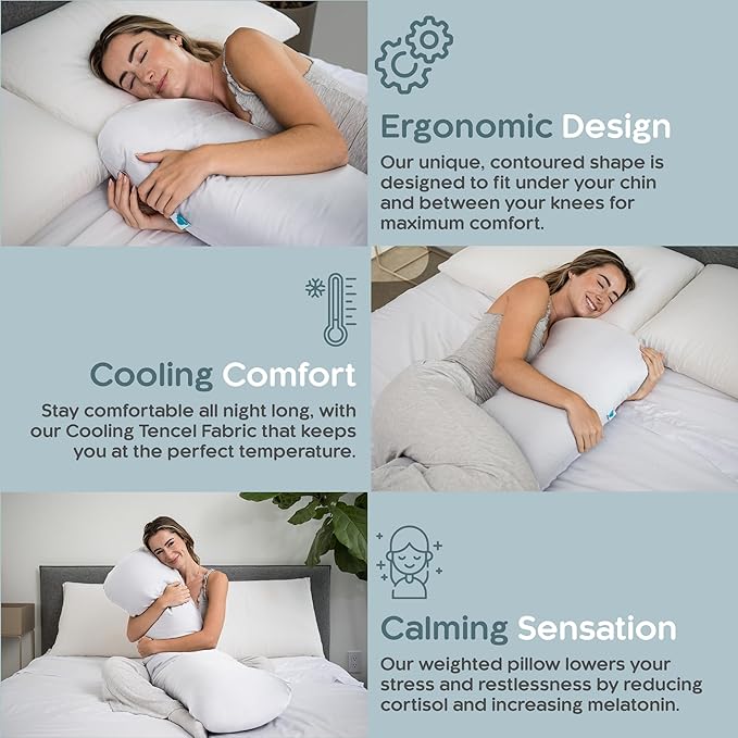 SleepCloud Weighted Body Pillow 8lbs - Weighted Pillow for Deeper Sleep (48” x 14”) - Cooling Body Pillows for Adults, Full Body Pillow for Adults, Side Sleeper Body Pillows with Cover (X-Large/White)
