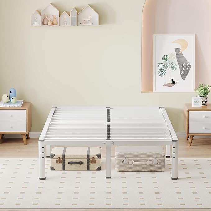NKZ Queen Platform Bed Frame, 18 Inch Metal Bed Frame with Storage Space, No Box Spring Needed, Easy Assembly, Noise Free, 3,500 lbs Heavy Duty Steel Slats Support