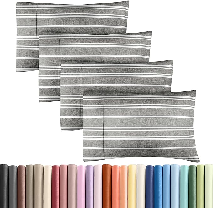 Queen Pillow Cases Set of 4 - Ultra Soft Hotel Quality Pillowcase Covers - Comfy, Cozy & Wrinkle Free - Shrinkage and Fade Resistant - Machine Washable Pillow Protectors - 4 Piece Set - Grey Stripes 3