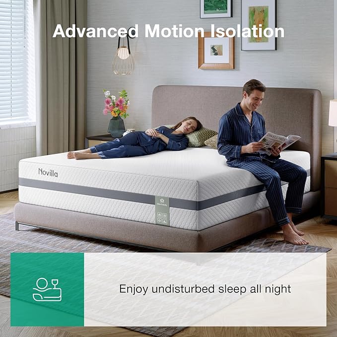 Novilla Queen Size Mattress, 10 Inch NanoGEL™ Memory Foam Queen Mattress for Cool Rest, Upgraded Dual-Support for Spinal Alignment & Durability, Medium Firm Mattresses in a Box with Breathable Cover