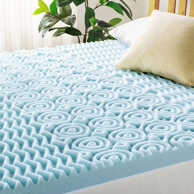 Mellow 4 Inch 5-Zone Memory Foam Mattress Topper, Cooling Gel Infusion, Dorm Essentials, Queen Blue