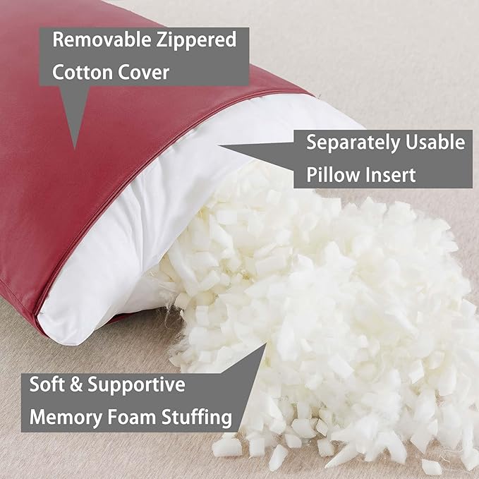 WhatsBedding Memory Foam Body Pillow with Breathable Zippered Cotton Cover, Full Body Pillow for Adults, Long Pillow for Sleeping, Firm Pillow Fluffy Supportive, Burgundy Red