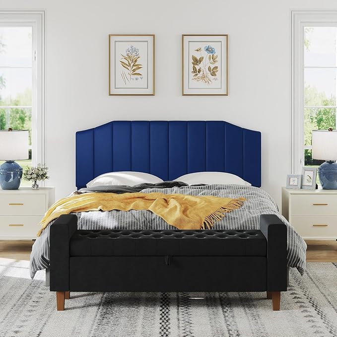 Furpopup King Size Headboard Only, Velvet Upholstered Headboard King/California King Size Wall Mount and Bed Frame Mount, Featuring High-Density Sponge Padding Easy Assembly Comfort Style-Navy Blue