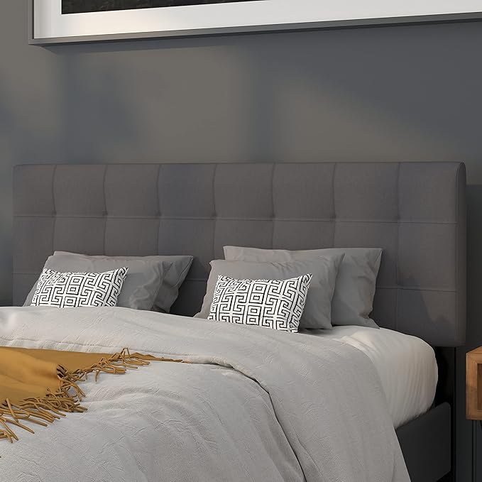 Flash Furniture Bedford Tufted Upholstered Queen Size Headboard in Dark Gray Fabric