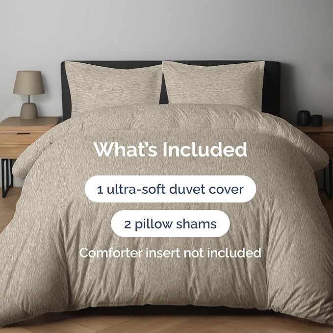 Duvet Cover King Size Set - Extra Soft King Duvet Cover 104" x 90" with 2 Pillow Shams - Hotel Luxury, Easy Care & Fade Free with Zipper Closures & Ties - Comfy, Cozy & Breathable (Heathered Beige)