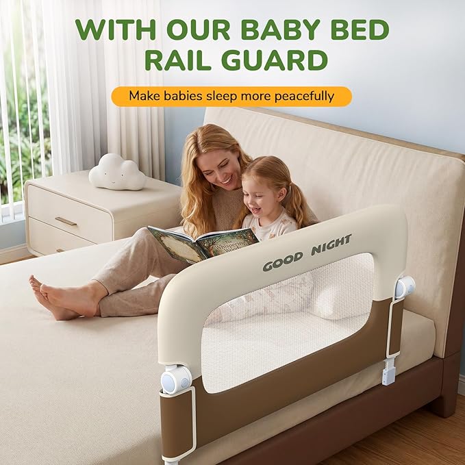 Bed Guard Rail for Toddlers - 32" Adjustable Heights & Folding up Portable Bed Railing for Baby - Toddler Bed Rails Guard for Crib, Twin, Bunk,Full Size, Queen & King Bed