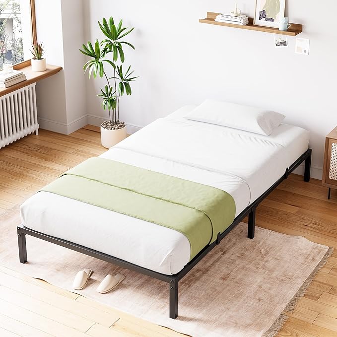 GarveeHome Twin Size Bed Frame, 16 Inch Metal Platform Bed Frames with Heavy Duty Steel Slat Support, No Box Spring Needed, Noise Free,Anti-Sliding Slat,Easy Assembly, Under Bed Storage
