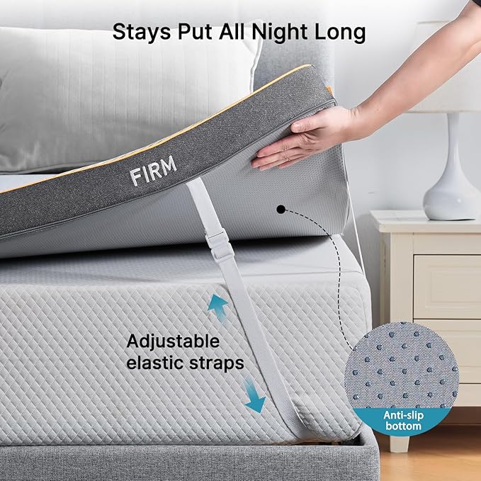 AMADA HOMEFURNISHING Dual Firmness Mattress Topper Cal King, 3 Inch Split-Firm Bed Topper with Soft & Firm Zones, Memory Foam Mattress Pad for Back Pain, Non-Slip & Removable Cover