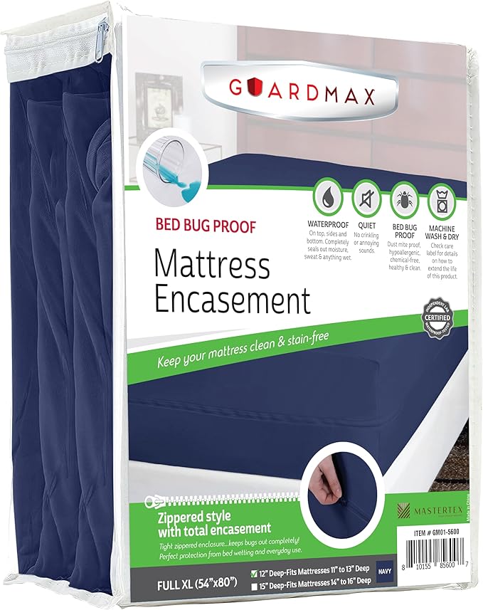 Guardmax Full XL Mattress Encasement with Zipper, Waterproof, Bed Bug Proof, Dust Mite Proof Mattress Protector for Full XL Size Bed up to 12" Deep, Zippered All Around Jersey Knitted Mattress Cover