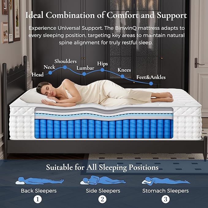 12 Inch King Hybrid Mattress, Luxurious Plush Mattress with Cooling Gel Memory Foam & Individually Pocketed Springs, Pressure Relief & Motion Isolation