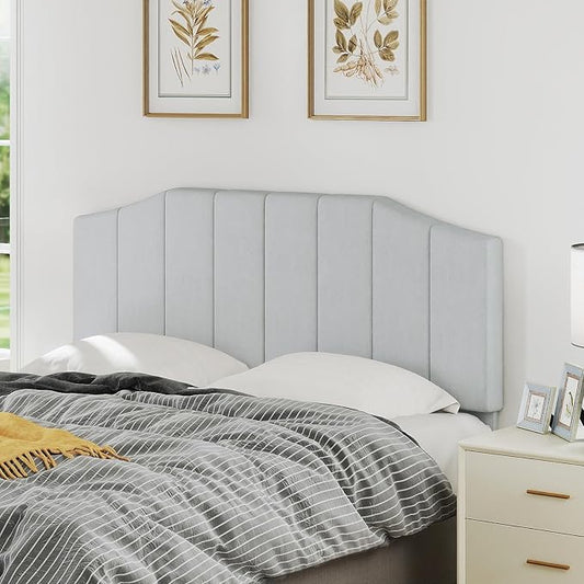 Furpopup Frosted Velvet Queen Size Headboard, Upholstered Headboard Queen/Full Size Wall Mount and Bed Frame Mount, Featuring High-Density Sponge Padding Easy Assembly Comfort Style-Light Gray