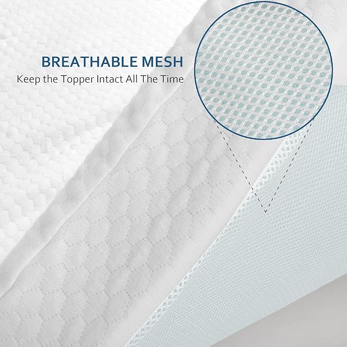 Moonsea King Size Memory Foam Mattress Topper Cover with Zipper, Viscose Made from Bamboo Jacquard and 3D Mesh Fabric Backing, Removable and Washable, with Straps