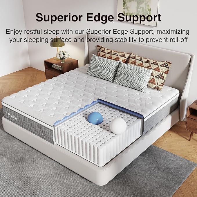 Novilla 12 Inch Twin Hybrid Mattress,Twin Size Mattress for Kids with Pocketed Coils, Gel-Infused Memory Foam & Cool-Touch Nylon Cover for Balanced Support & Spinal Alignment CertiPUR-US Certified