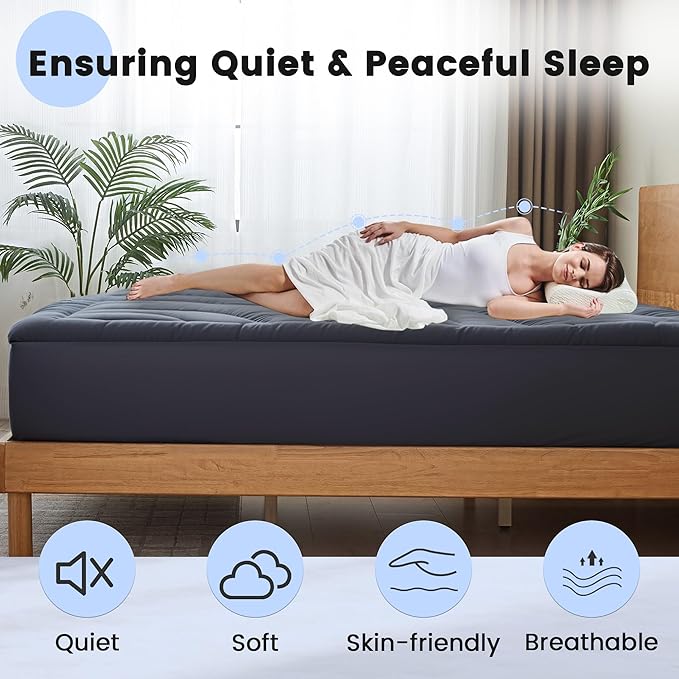 Waterproof Mattress Pad Full, Quilted Fitted Full Mattress Topper, Five-Layers Noiseless Mattress Protector Cover with 8"-21" Deep Pocket, Machine Washable, Grey, 54x75