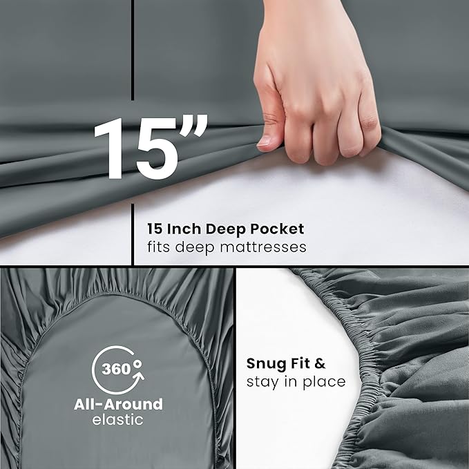 Utopia Bedding Twin XL Fitted Sheet - Bottom Sheet - Deep Pocket - Soft Microfiber - Shrinkage and Fade Resistant - Easy Care -1 Fitted Sheet Only (Grey)