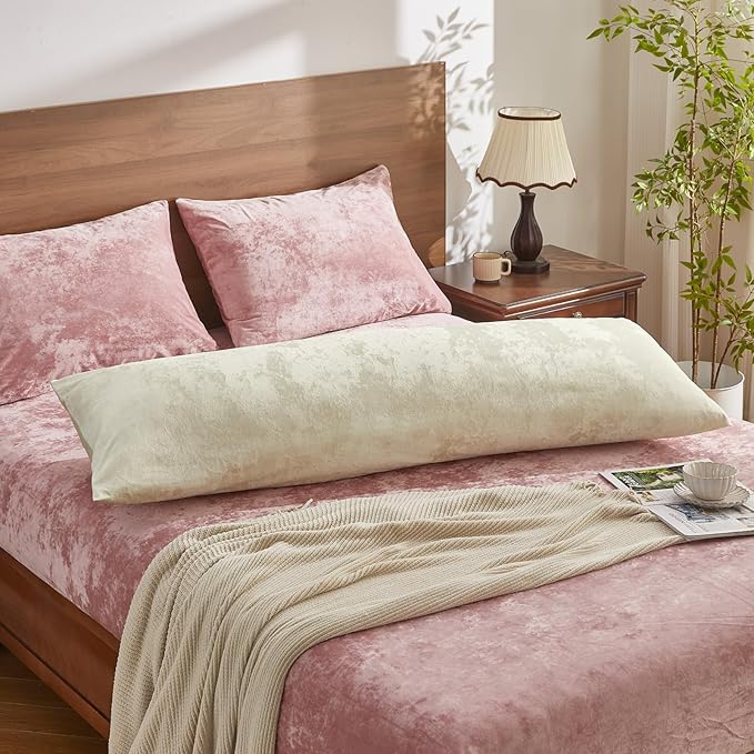 BEDELITE Velvet Body Pillow Cover with Zipper, Soft and Plush 20x54 Long Pillow Case, Velvety Smooth and Cozy Body Pillow Pillowcase for Bedroom and Couch, for All Seasons(Cream)