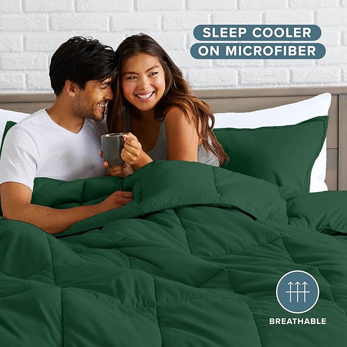 Bare Home Comforter Set - Oversized King Size - Ultra-Soft - Goose Down Alternative - Premium 1800 Series - All Season Warmth (Oversized King, Forest Green)