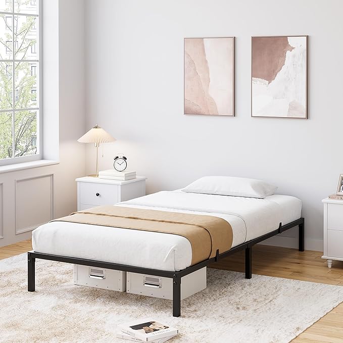 GarveeHome Twin Size Bed Frame, 10 Inch Metal Platform Bed Frames with Heavy Duty Steel Slat Support, No Box Spring Needed, Noise Free,Anti-Sliding Slat,Easy Assembly, Under Bed Storage