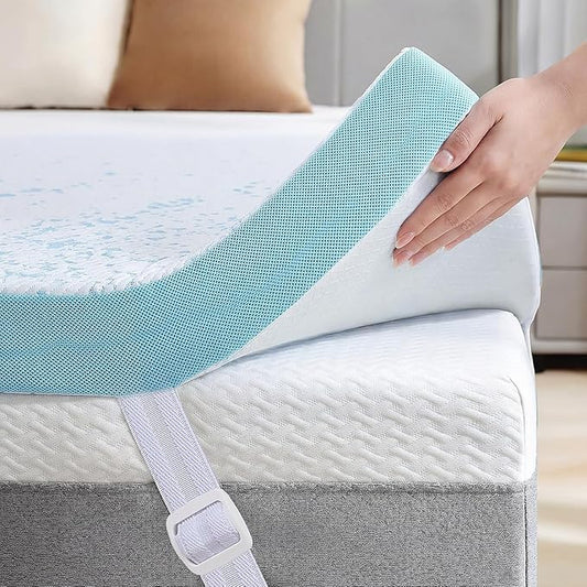 OhGeni Memory Foam Mattress Topper Pad, Soft Bed Cover with Anti-Slip Base, Size Twin XL, Style 2 Inch with Cover and Straps