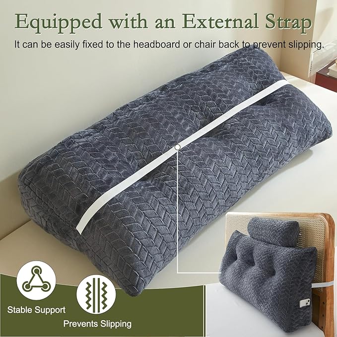 YOUR MOON Wedge Headboard Pillow Twin Size, Triangular Wedge Backrest Pillow with 1 Pack Neck Roll Pillows, Headboard Pillow for Bed,Daybed,and Lounging, Large Bed Bolster Pillows,Dark Gray