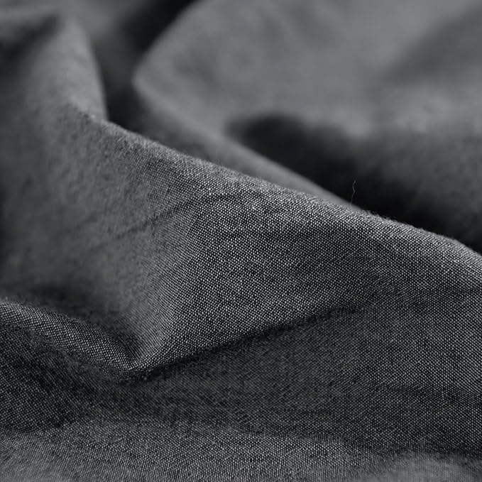 NEXHOME PRO Duvet Cover King 100% Washed Cotton, Heathered Black Breathable, Durable, Textured, Linen Like, Home Bedding Set 104"x90"