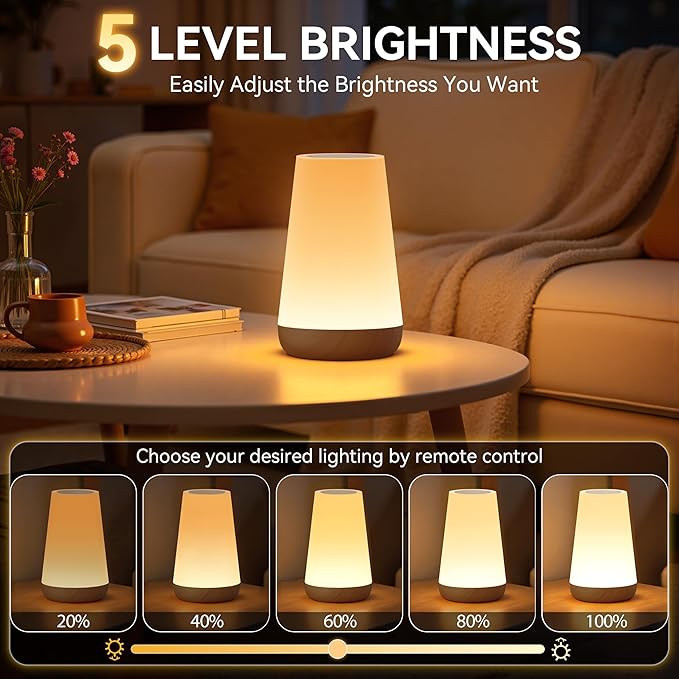 Auxmir Rechargeable LED Night Light, Touch & Remote Control Bedside Lamp with 13 Colors, 5 Brightness Levels, Portable Table Lamp for Kids Baby Nursery, Bedroom, Bathroom, Camping, Dark Brown