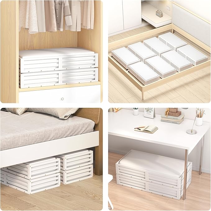 Bamboo Under Bed Storage Containers- Underbed Organizer with Wheels with Large Capacity Dust Bag,Sturdy Wood Rolling Under Bed Shoe Storage Organizer 2 Packs (White, 1 Packs (23.62"×16.54"))
