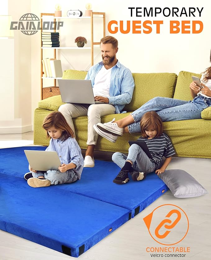 GAIALOOP 3 Inch Memory Foam Camping Mattress, Dual Layer Thick Sleeping Camp Pad for Car Tent Cot, Roll-Up Portable Glamping Floor Bed for Guests Sleepover