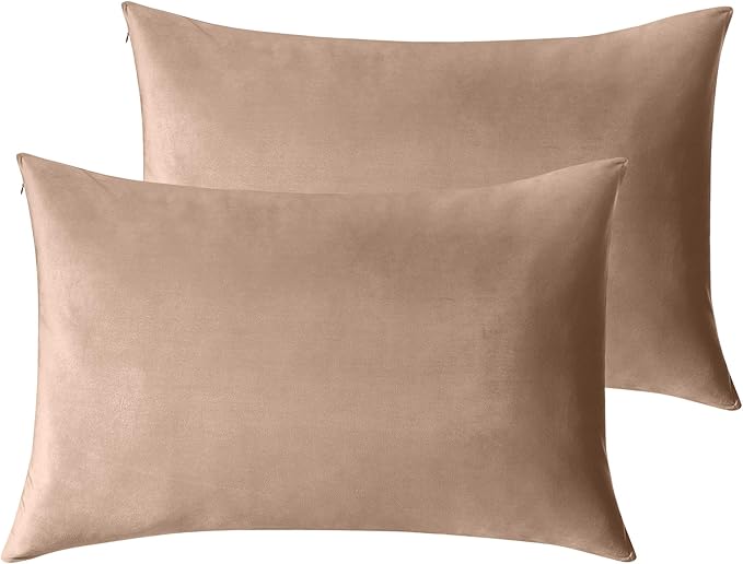 StangH Soft Velvet Pillowcase Bed Pillow Cover for Hair and Skin, Queen Size (Blush Beige, 20 x 30 inches) Luxury Warm Pillow Cover with Hidden Zipper Set of 2