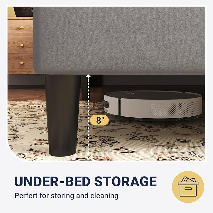Allewie Full Size Platform Velvet Bed Frame with Geometric Wingback Headboard, Boho Upholstered Bed with Wooden Slats Support, No Box Spring Needed, Easy Assembly, Light Grey