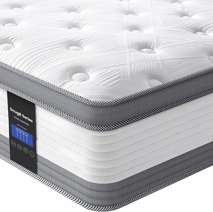 Coolvie Full Mattress 14 Inch Mattresses Full Size in A Box Hybrid Mattress Individual Pocket Springs Mattresses with Memory Foam Layer Provide Motion Isolation & Cool Sleep