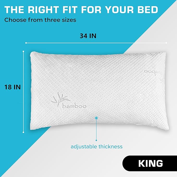 Xtreme Comforts Pillows for Sleeping - Adjustable King Memory Foam Pillow for Side, Back & Stomach Sleepers w/Removable Cooling Zipper Cover - Made in The USA