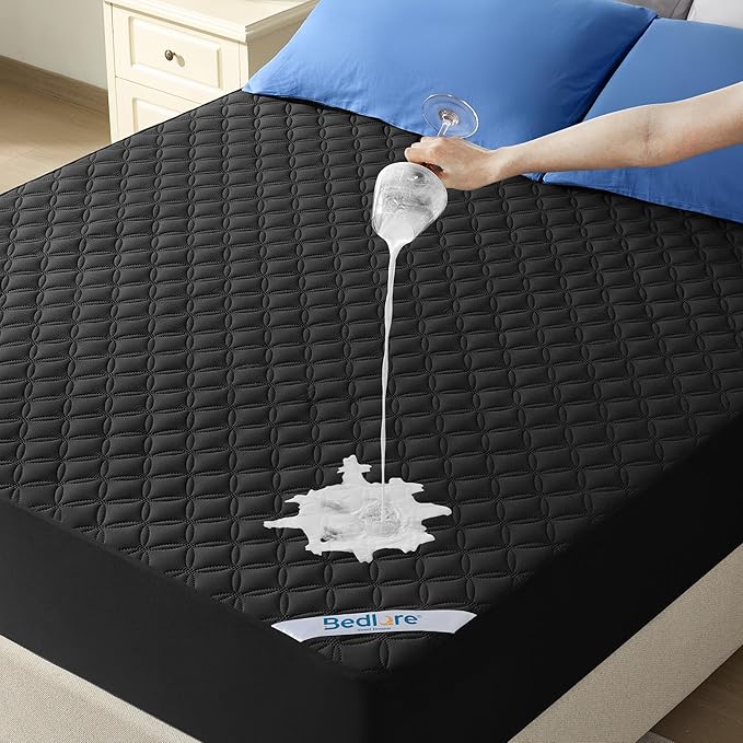 BEDLORE Waterproof Mattress Protector, Noiseless Twin Size Mattress Pad with Deep Pocket Fitted Up to 6-15 inches, Soft Breathable Dirt-Proof Single Bed Mattress Cover for Bedroom (Black)