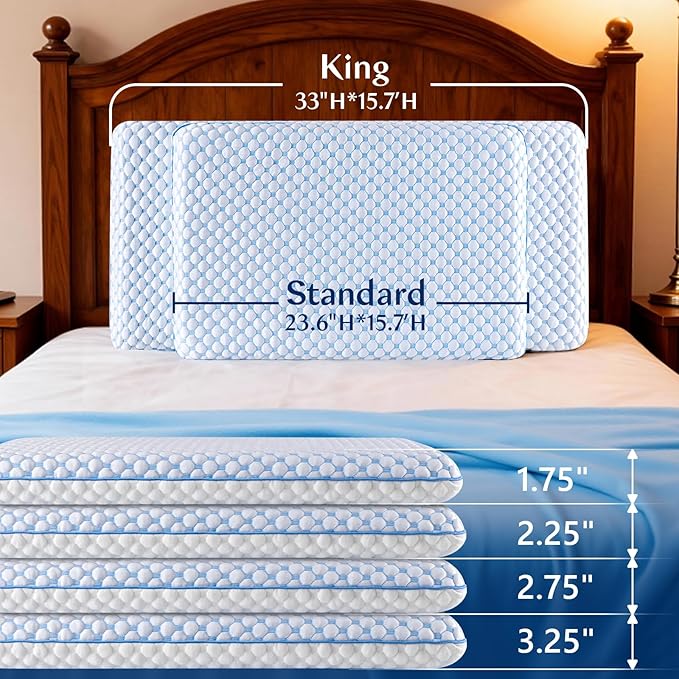 Stomach Sleeping Pillow for Shoulder and Neck Pain Relief, Thin Pillow for Sleeping- Cooling Memory Foam Pillows Flat Pillows for Stomach Sleepers,Low Profile 3.25-inches for Back Sleeper