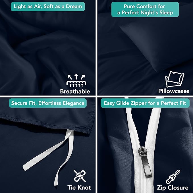 Utopia Bedding Duvet Cover Set with Pillowcases - 3 Pieces Bedding Duvet Cover with Zipper Closure - 1 Duvet Cover with 2 Pillowcases - Soft Brushed Microfiber (Queen, Navy)